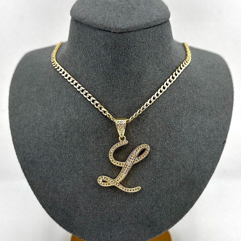 18K Gold Plated over 925 Solid Sterling Silver "L" Letter Necklace